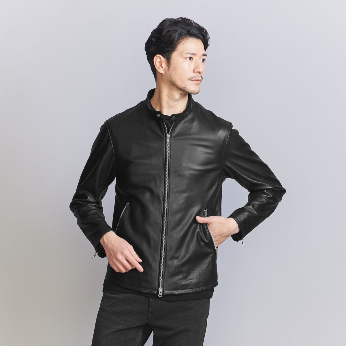 【WEB限定WARDROBESMART】シープシングルライダースジャケット