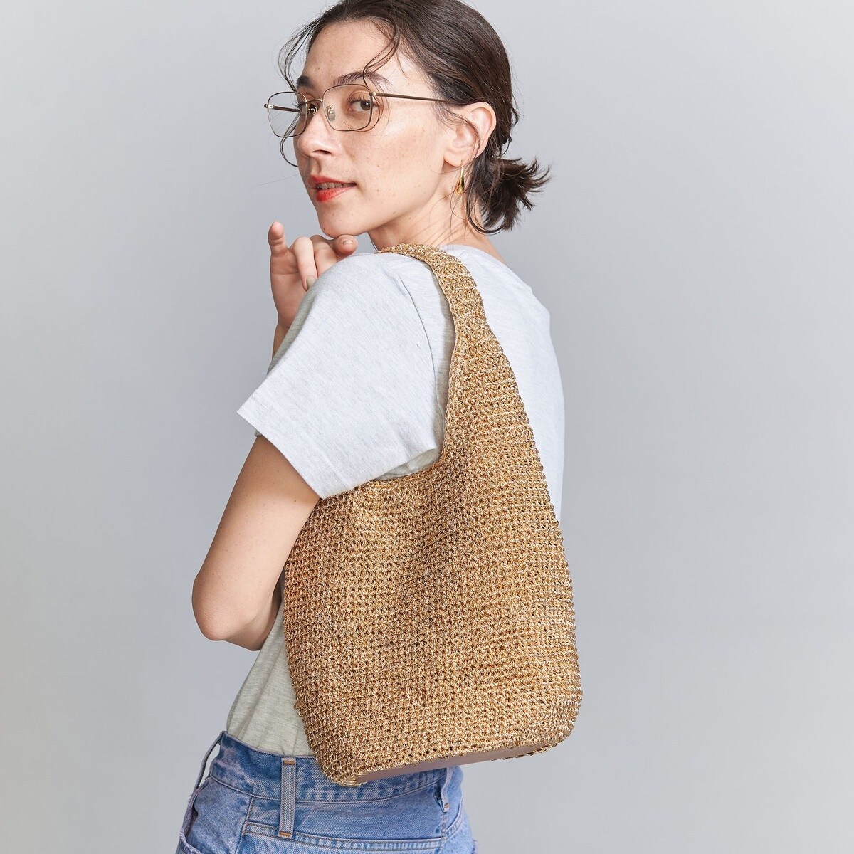 美品❣️ビューティー＆ユース❤️メタルコード ワンハンドルショルダーバッグ❤️ゴールド BEAUTY&YOUTH UNITED ARROWS（ビューティーアンドユース