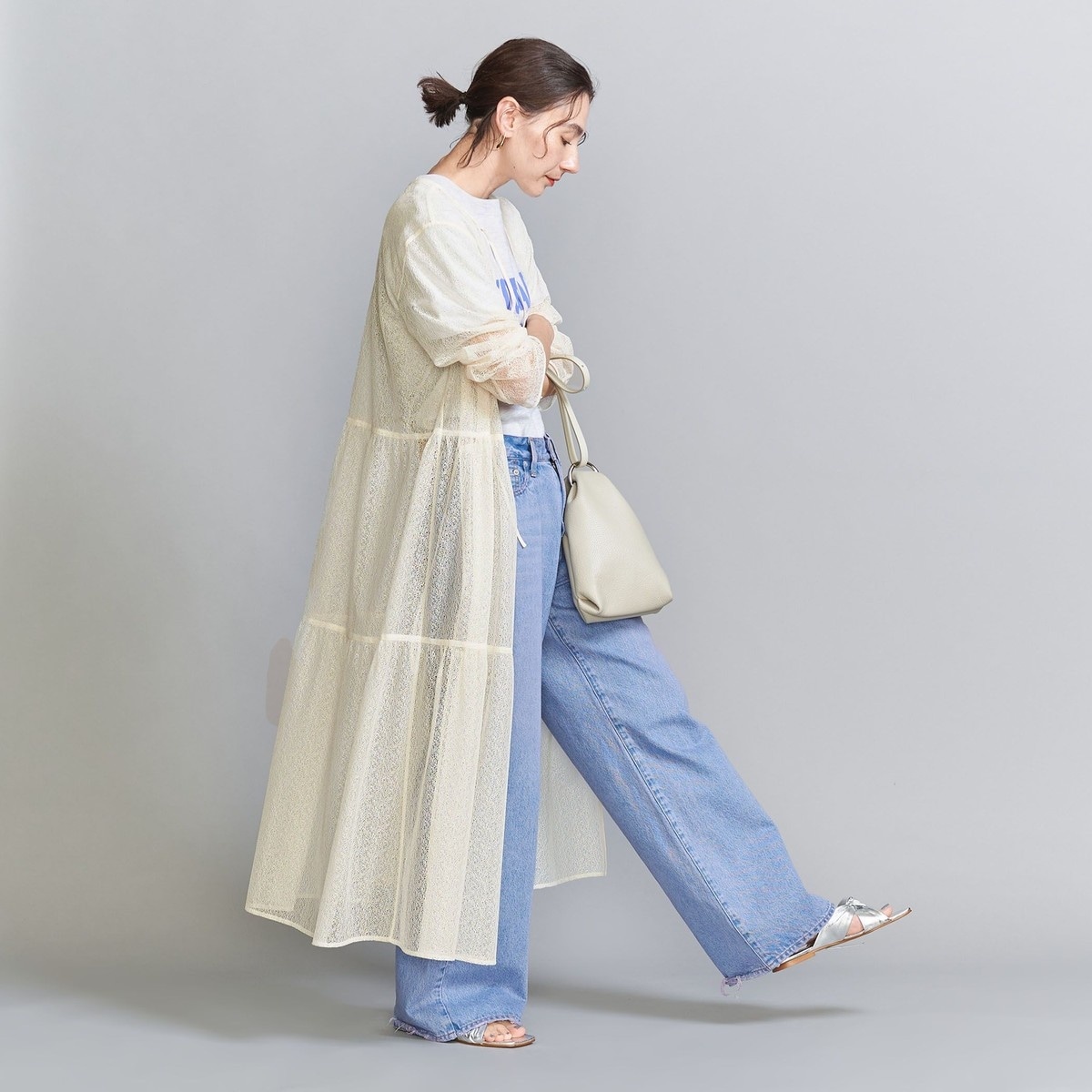 BY DRESS ジョーゼットシャーリングフレアスリーブドレス