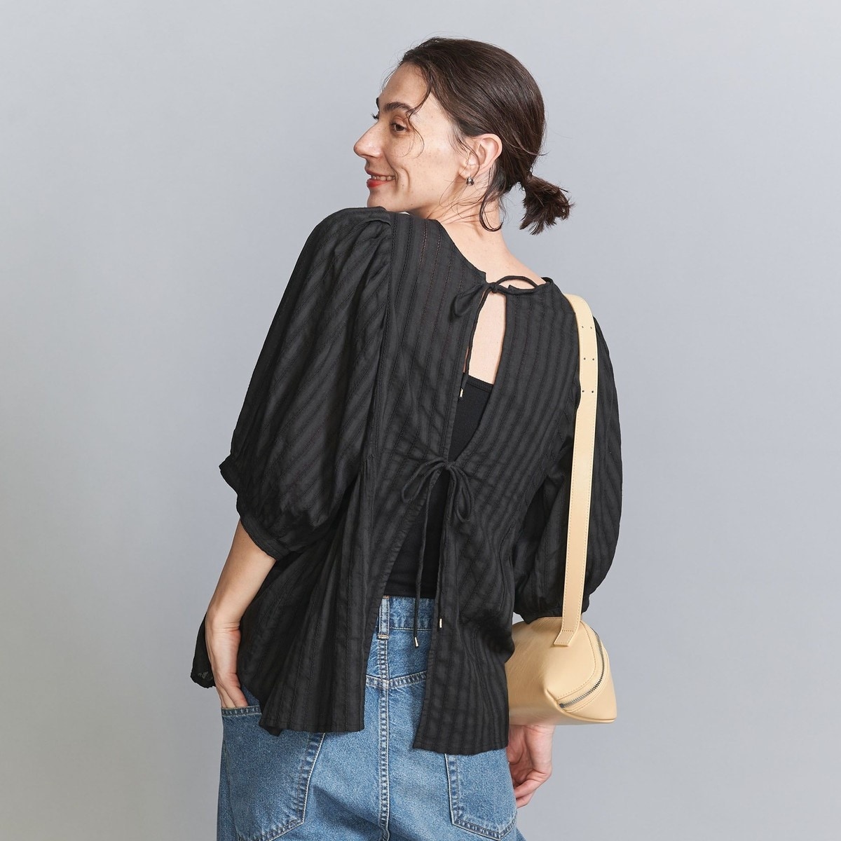 ◇【WEB限定】リネンライクバックタックフレンチブラウス