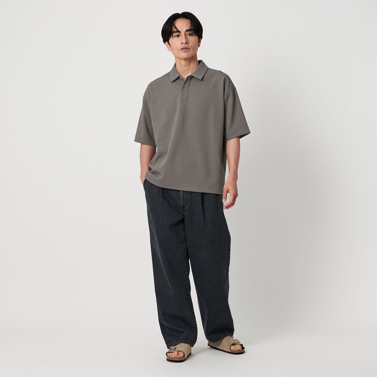 BEAUTY&YOUTH ダークグリーン エアドビー　ポロシャツ Air Dobby ワイドテーパード ポロシャツ -ヨコストレッチ 吸水速