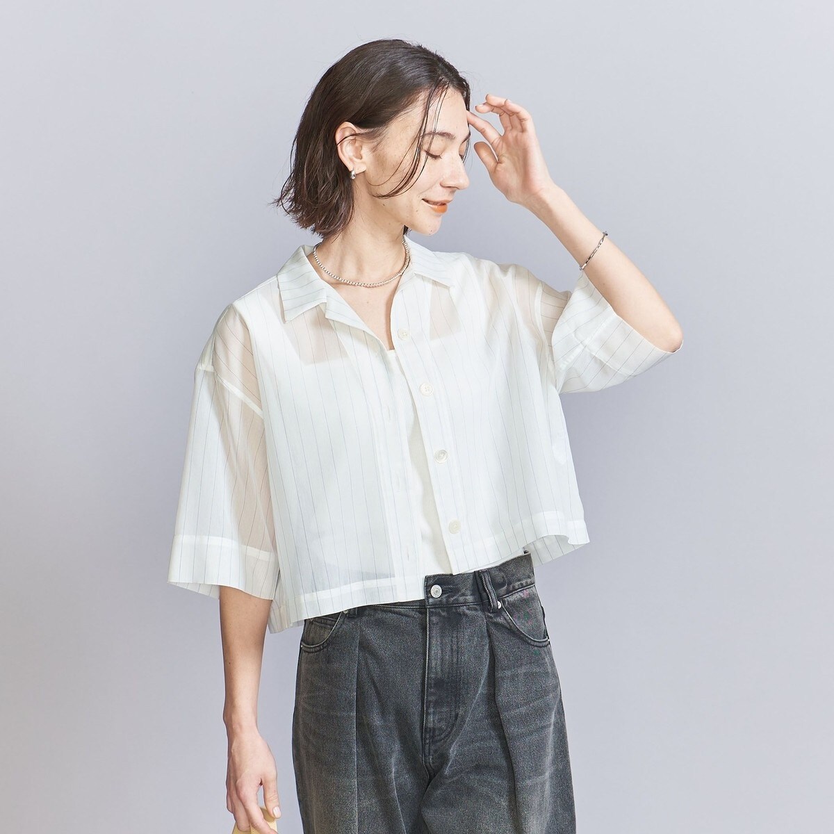 ☆イエナ☆サテンストライプシャツ　ナチュラル　新品！ サテン ストライプ シャツ（シャツ／ブラウス）｜IENA（イエナ