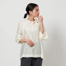 リボンタイ ノーカラーブラウス