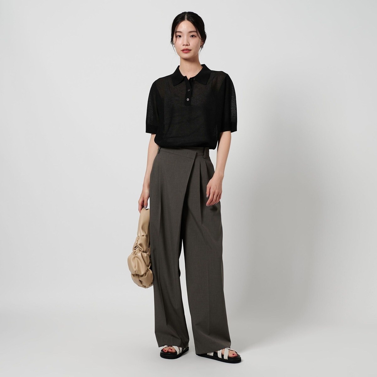 BEAUTY&YOUTH ユナイテッドアローズ　メッシュ ポロニット ブラック メッシュ ポロニット -ウォッシャブル- | ビューティー＆ユース