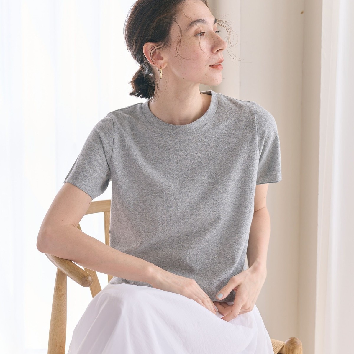 【BEAUTY&YOUTH】ラメショートスリーブTシャツ(ホワイト) ラメ ショートスリーブ Tシャツ（Tシャツ/カットソー