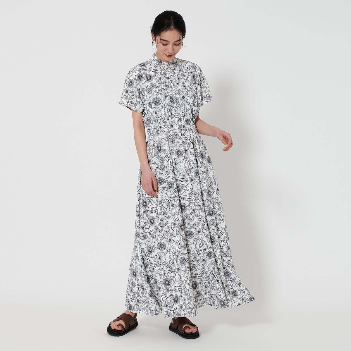 BY DRESS レース×チュール フレンチスリーブロングドレス