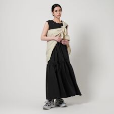 ギャザーフレア ノースリーブ ワンピース -UVカット/撥水加工/接触冷感-