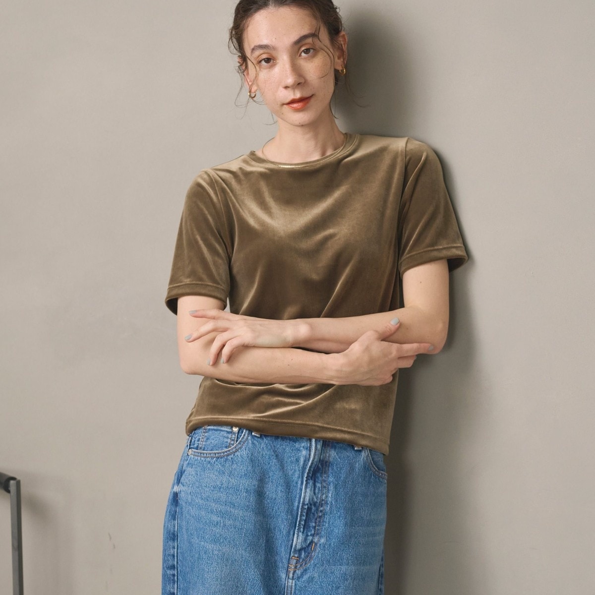 BEAUTY&YOUTH ベロア コンパクト ショートスリーブTシャツ ベロア コンパクト ショートスリーブTシャツ