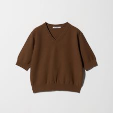 レーヨンブレンド カノコ 5分袖Vネックニット ウォッシャブル
