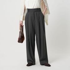 ポリエステルブレンド ワイドタック ベルトパンツ