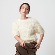 フェザーヤーン ハーフスリーブ ニットプルオーバー