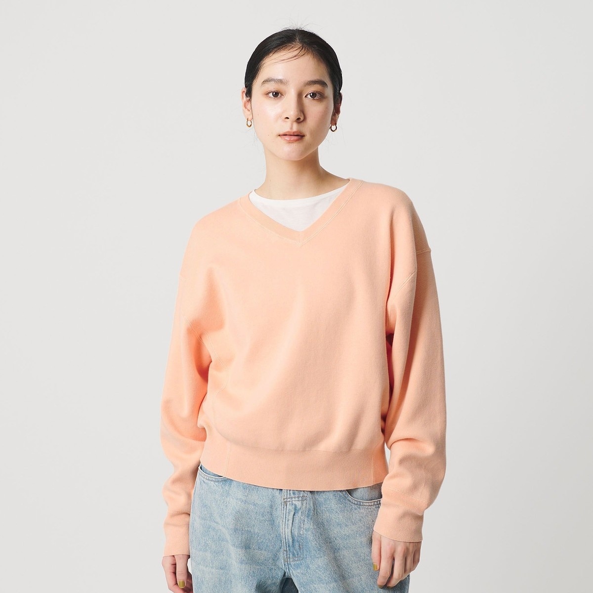 BEAUTY&YOUTH UNITED ARROWS - BEAUTY&YOUTH ビューティアンドユース ニット ダークグレー サイズ:FREE / 24秋冬 ソフトコットン Vネック スムース ニット プルオーバー / ショート丈 長袖 ウォッシャブル / トップス セーター【レディース】【中古】 ソフトコットン Vネック スムース ニットプルオーバー ウォッシャブル
