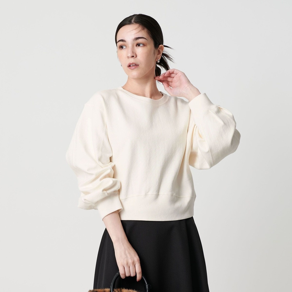 IENA Mer cotton セーターマシン 七分袖 プルオーバー　白 Mer cotton セーターマシン 七分袖 プルオーバー（Tシャツ