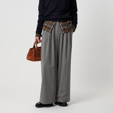 毛ポリエステルレーヨンブレンド ワイドタックパンツ