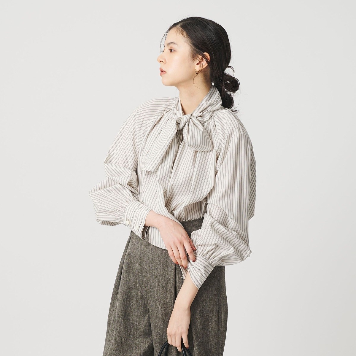 コットン ソリッド&ストライプ ボウタイブラウス | ビューティー