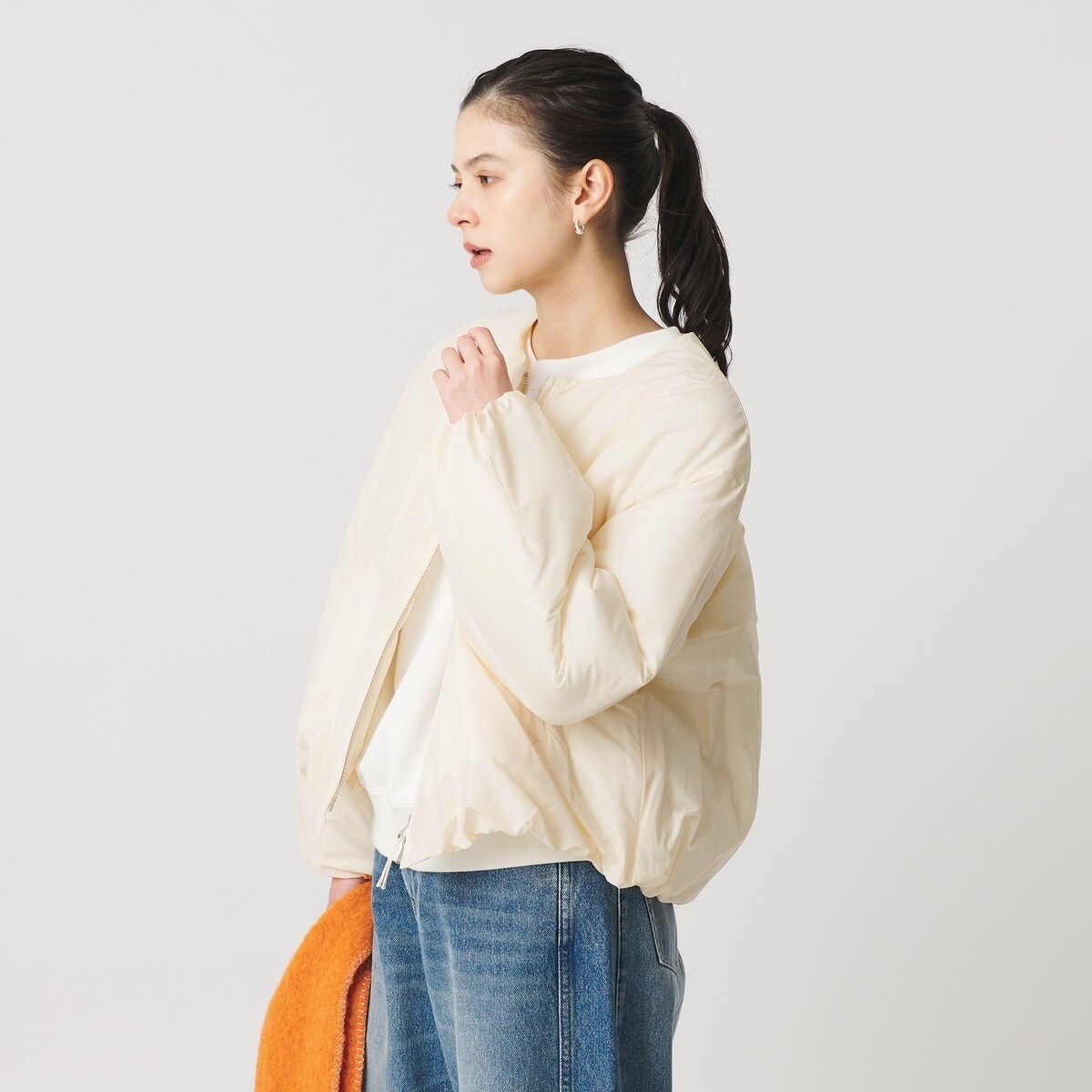 ポリエステルブレンド ノーカラーバルーンジップブルゾン