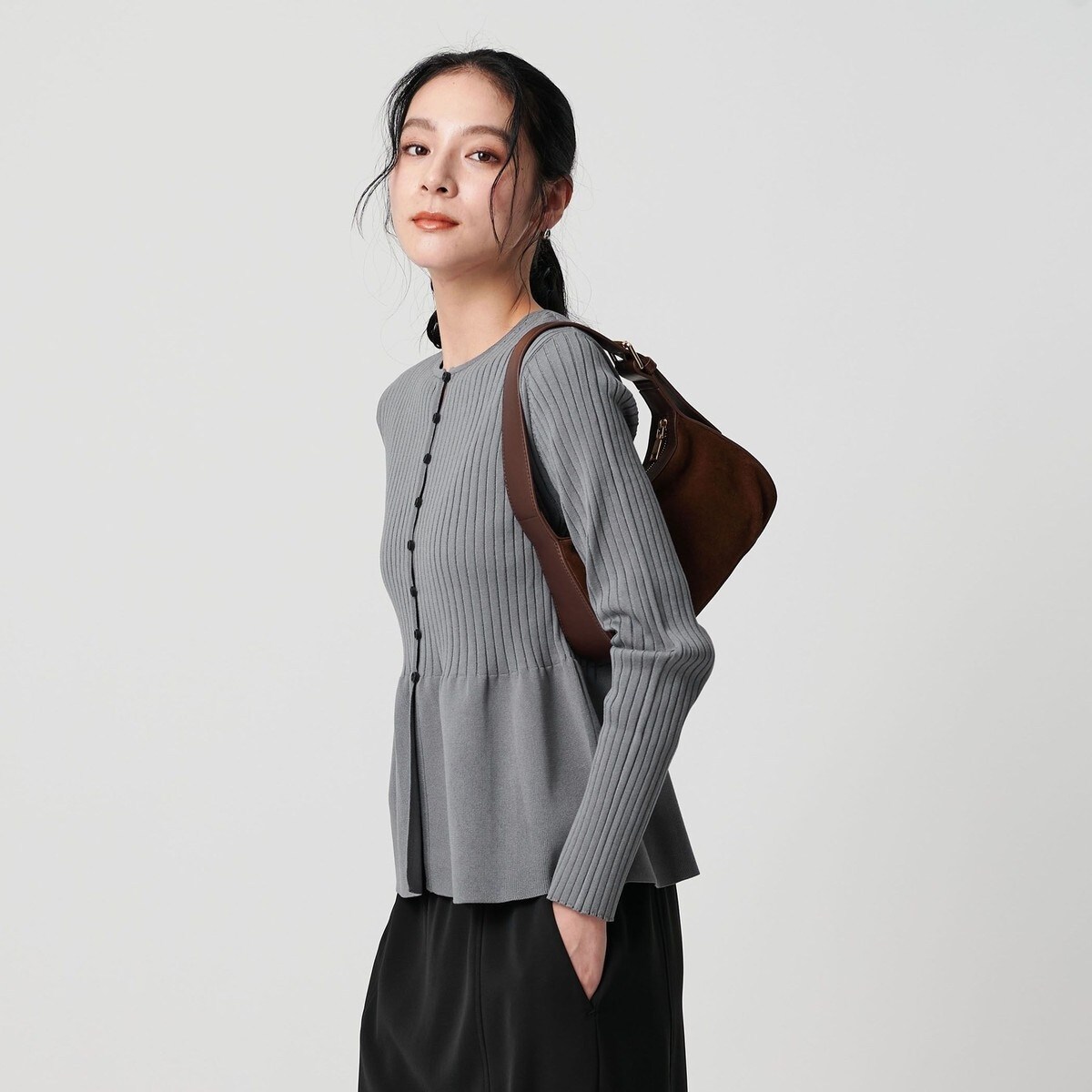 ユナイテッドアローズ　ペプラム WEB限定 Wardrobe DAILY MINIMAL】ペプラム2WAY リブニットプル