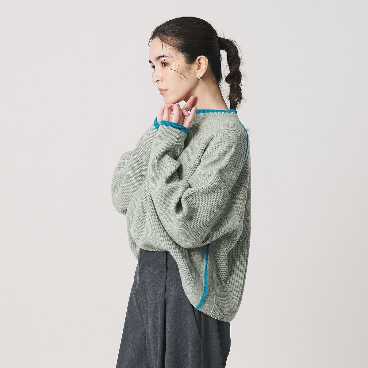 ネップカラーライン クルーネック ニットプルオーバー | ビューティー