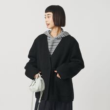 シャギー ノーカラージャケットコート