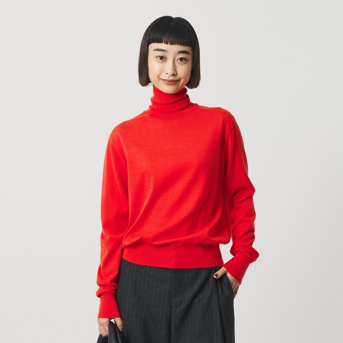 ウールポリエステル ハイゲージタートルネックニット ウォッシャブル