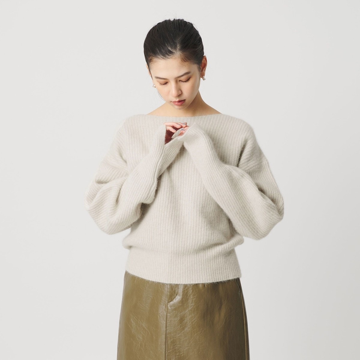 フォックスブレンド ボリュームスリーブ ボートネックニットプル