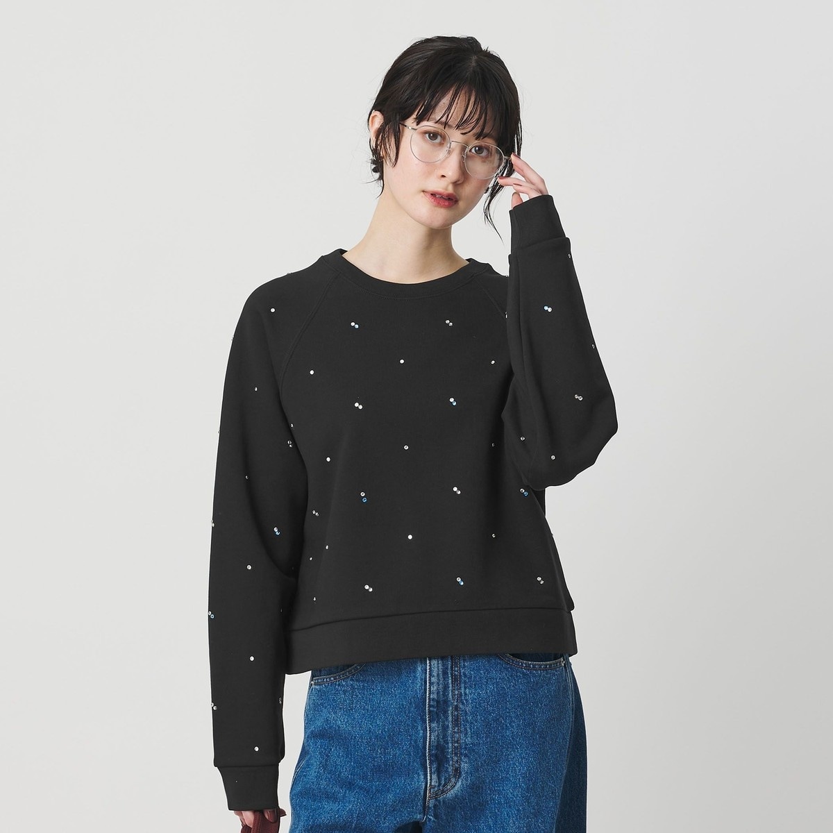 コットン裏毛 ラインストーン スウェットプルオーバー | ビューティー