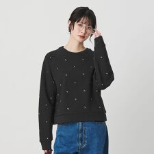 コットン裏毛 ラインストーン スウェットプルオーバー
