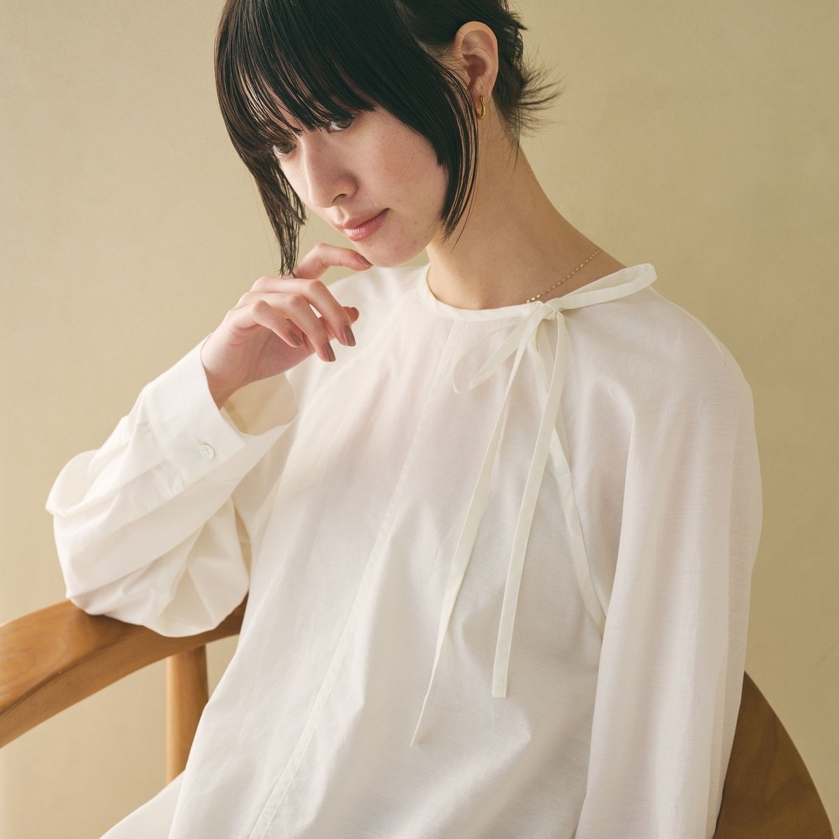 BEAUTY＆YOUTH リボンタイ ノーカラーブラウス BEAUTY&YOUTH UNITED ARROWS｜リボンタイ ノーカラーブラウス