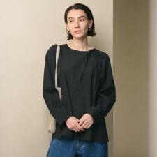 リボンタイ ノーカラーブラウス