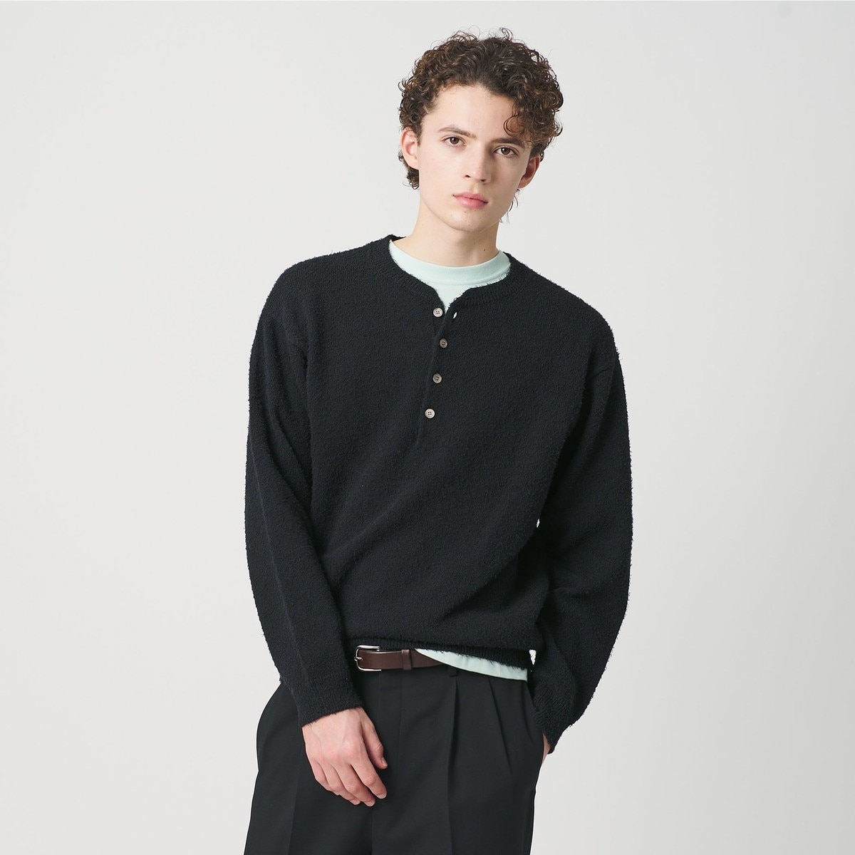 ニット - アルパカロングスリーブクルーネックニット / ライトブルー