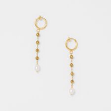 ＜Causerie＞ストーン×淡水パール ライン イヤリング