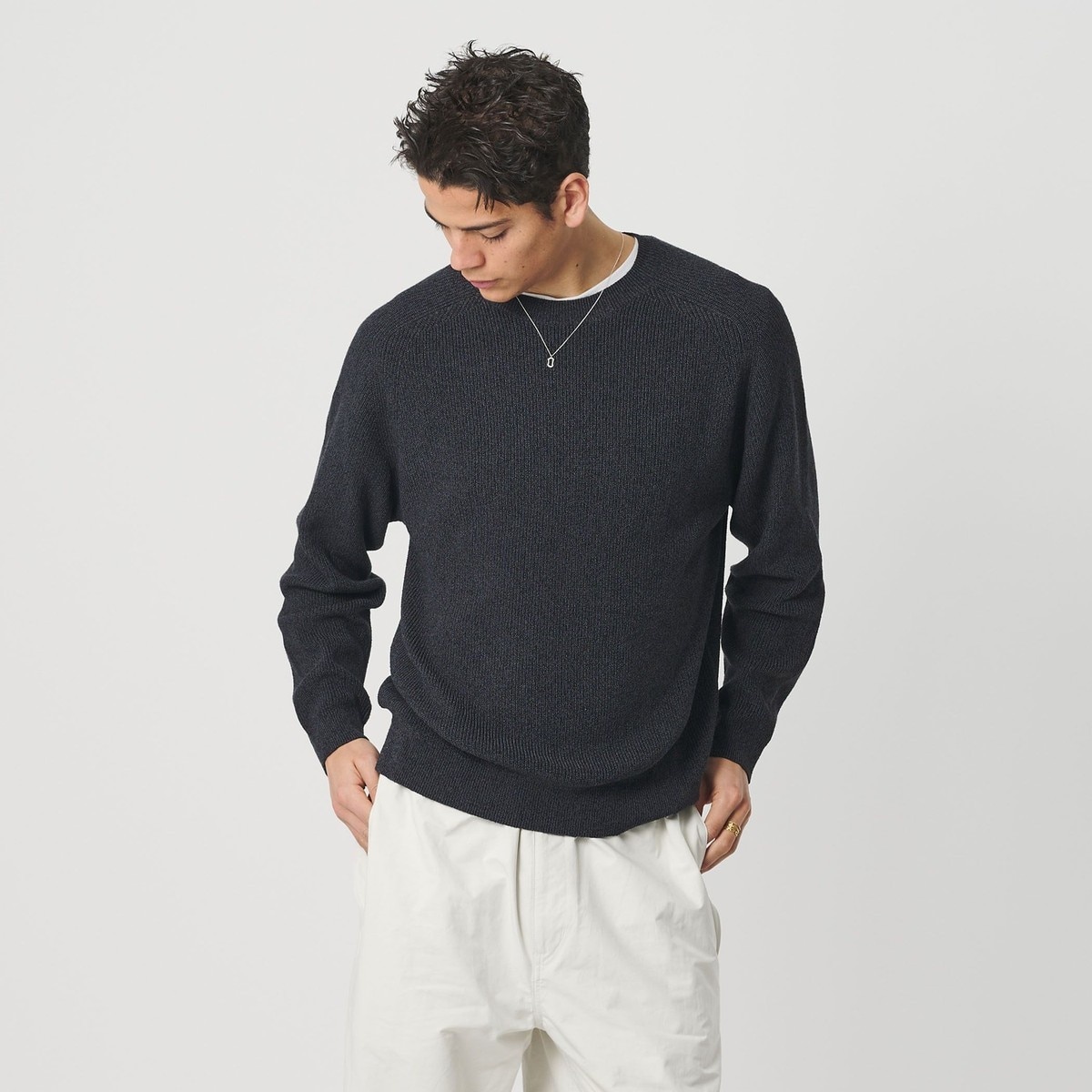 クリスプ アゼ フォルム クルーネック ニット ‐ウォッシャブル
