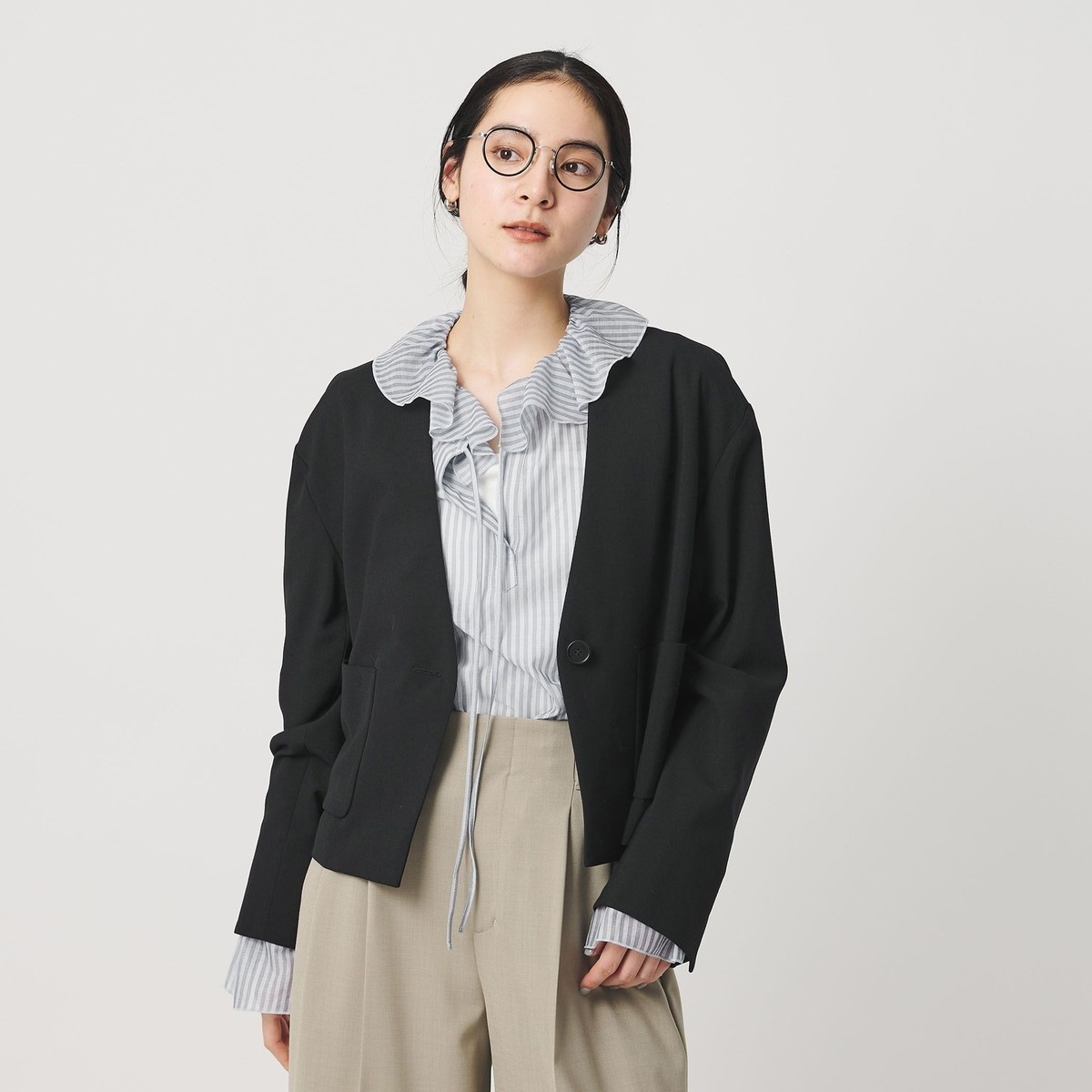 コットン ソリッド&ストライプ ボウタイブラウス | ビューティー