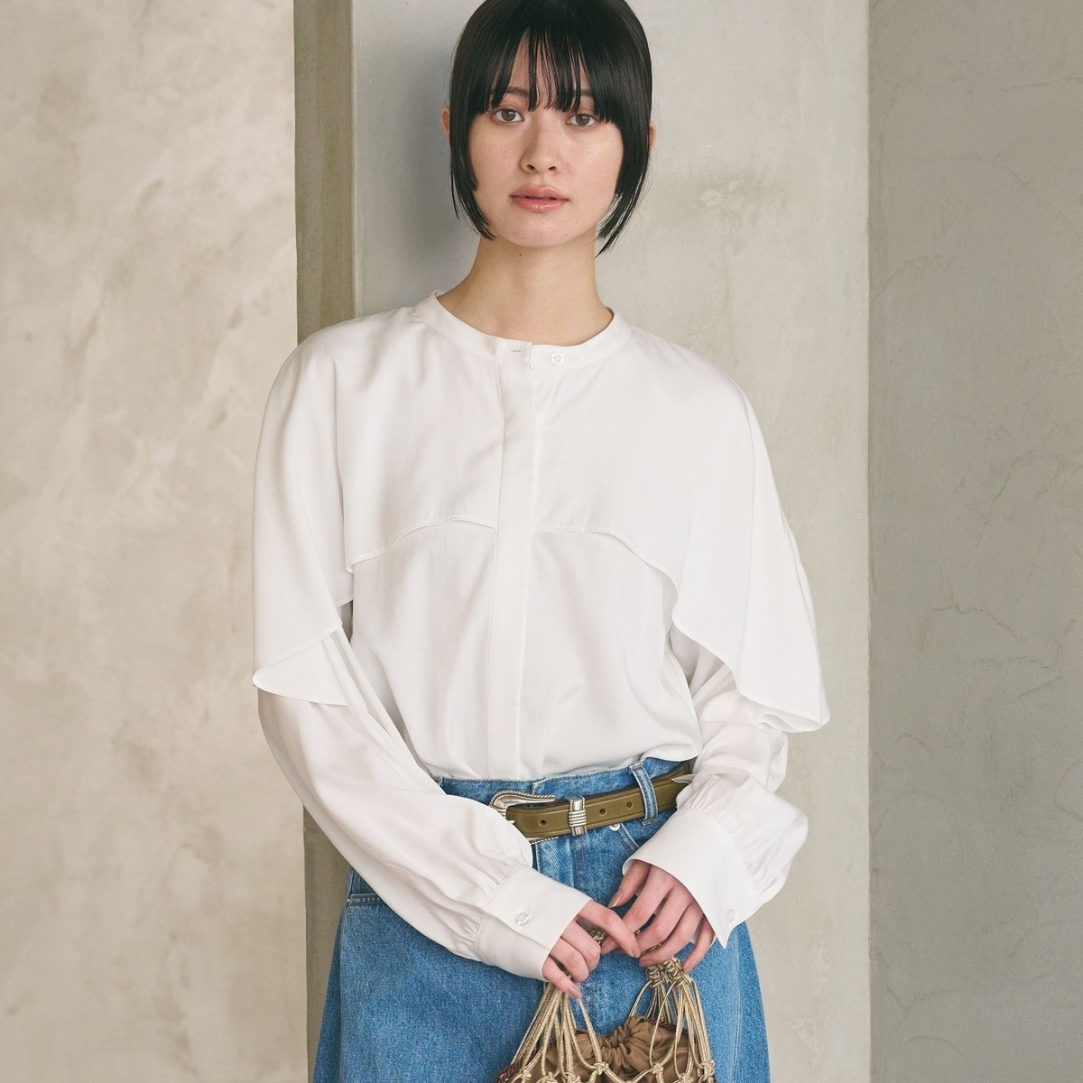 [�}���C]�yWEB���� Wardrobe DAILY MINIMAL�z�t�������C���[�u���E�X �E�H�b�V���u��/�r���[�e�B�[�����[�X ���i�C�e�b�h�A���[�Y�iBEAUTY&YOUTH�j WHITE