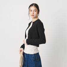 コットン パターンメッシュ カーディガン ウォッシャブル