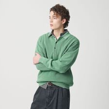 ギマ コットン アゼ 3ボタン ポロカラー ニット ウォッシャブル