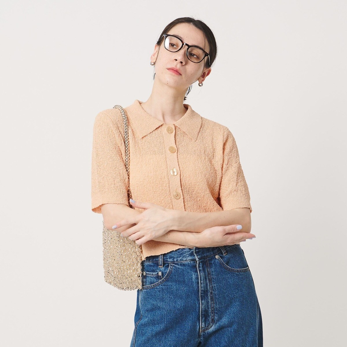 BEAUTY & YOUTH ハーフスリーブシャツ　カーディガン　ウォッシャブル ノットヤーンニット ハーフスリーブ シャツ カーディガン