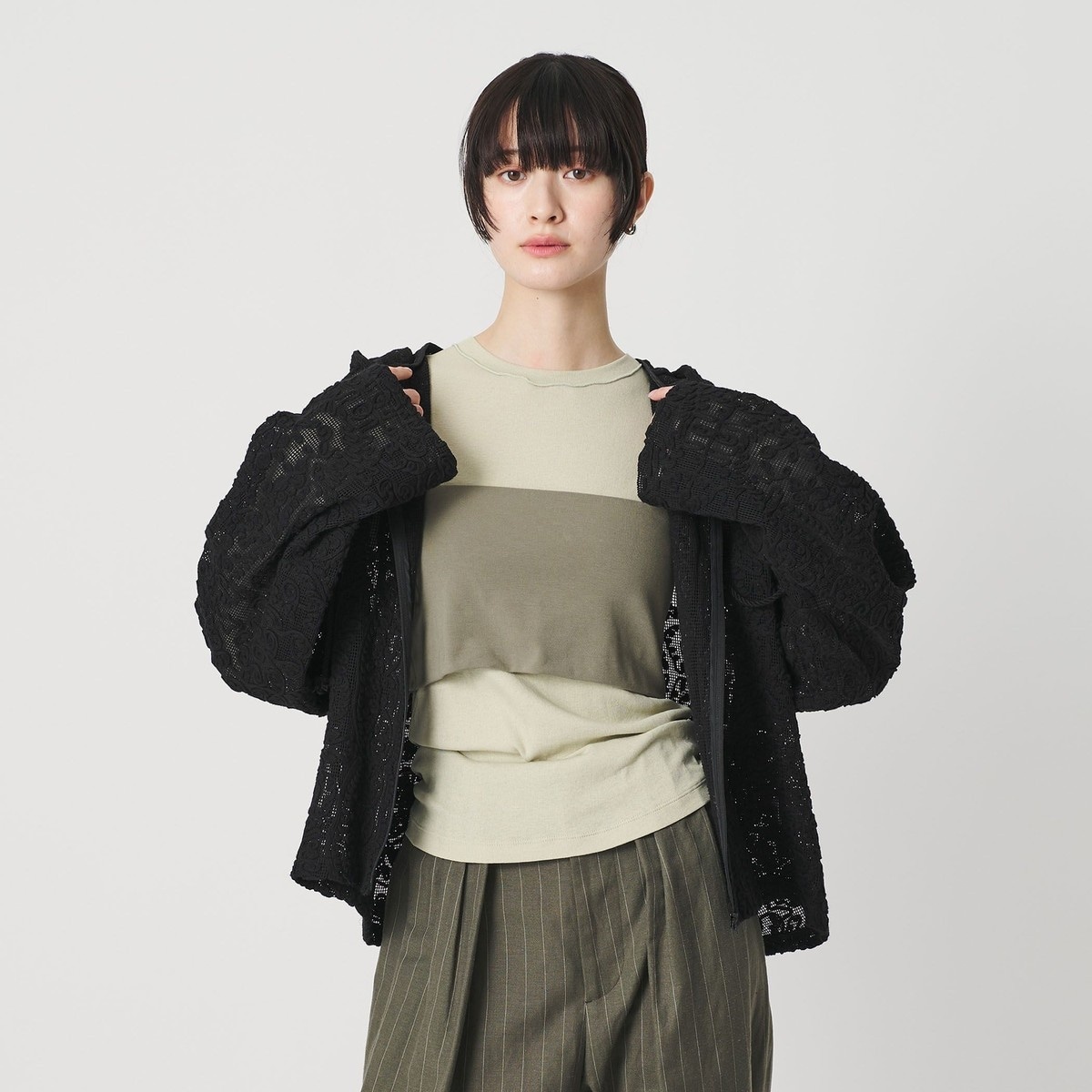 BEAUTY&YOUTH メッシュ エンブロイダリー フーディ ウォッシャブル メッシュ エンブロイダリー フーディ ウォッシャブル | ビューティー
