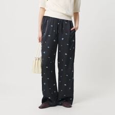 フラワー エンブロイダリー ドローストリング パンツ ウォッシャブル