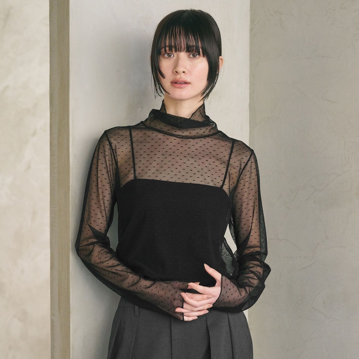 SHIPS little black ドットチュールロングワンピース little Black 
