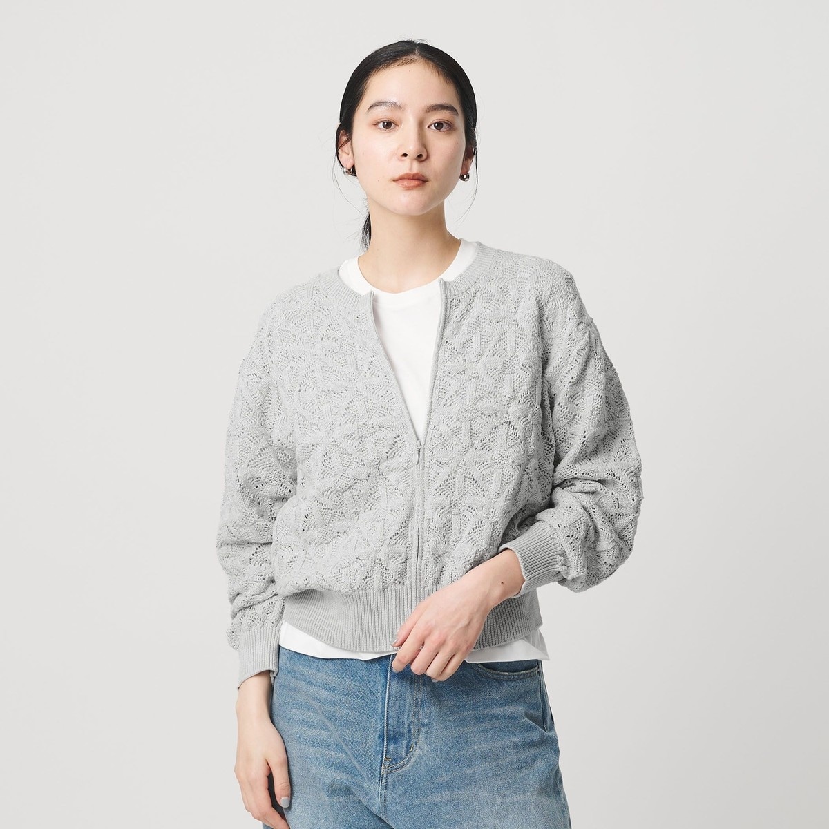 【WEB限定 Wardrobe DAILY MINIMAL】レース ジップカーディガン ウォッシャブ