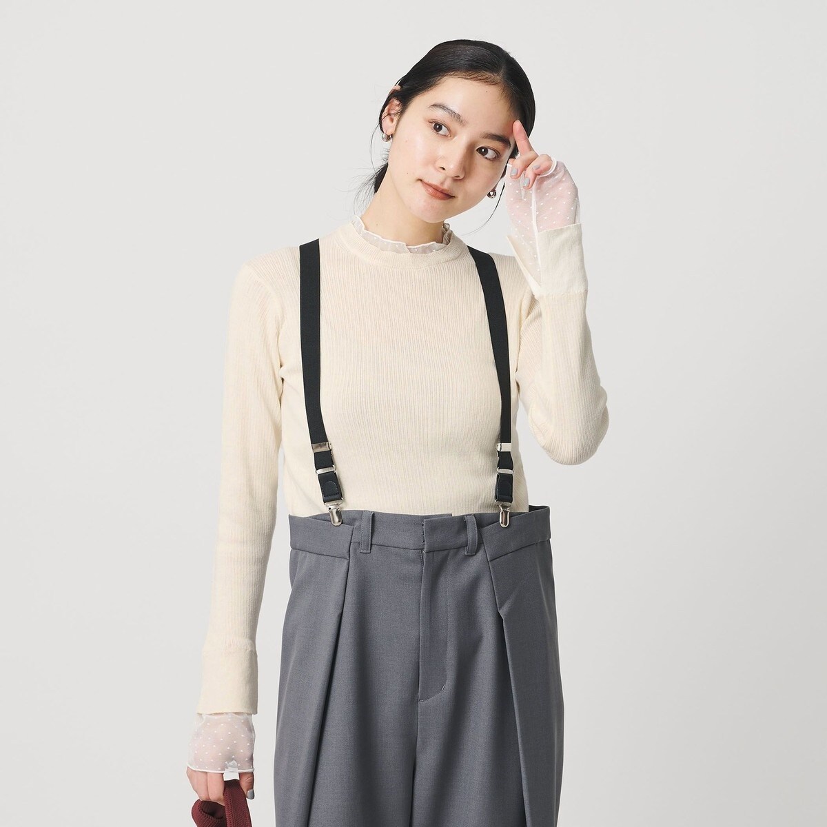 WEB限定 Wardrobe DAILY MINIMAL】レースコンビ リブニットプル 