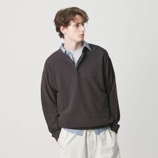 テクスチャード 3ボタン ヘンリーネック ニット ウォッシャブル