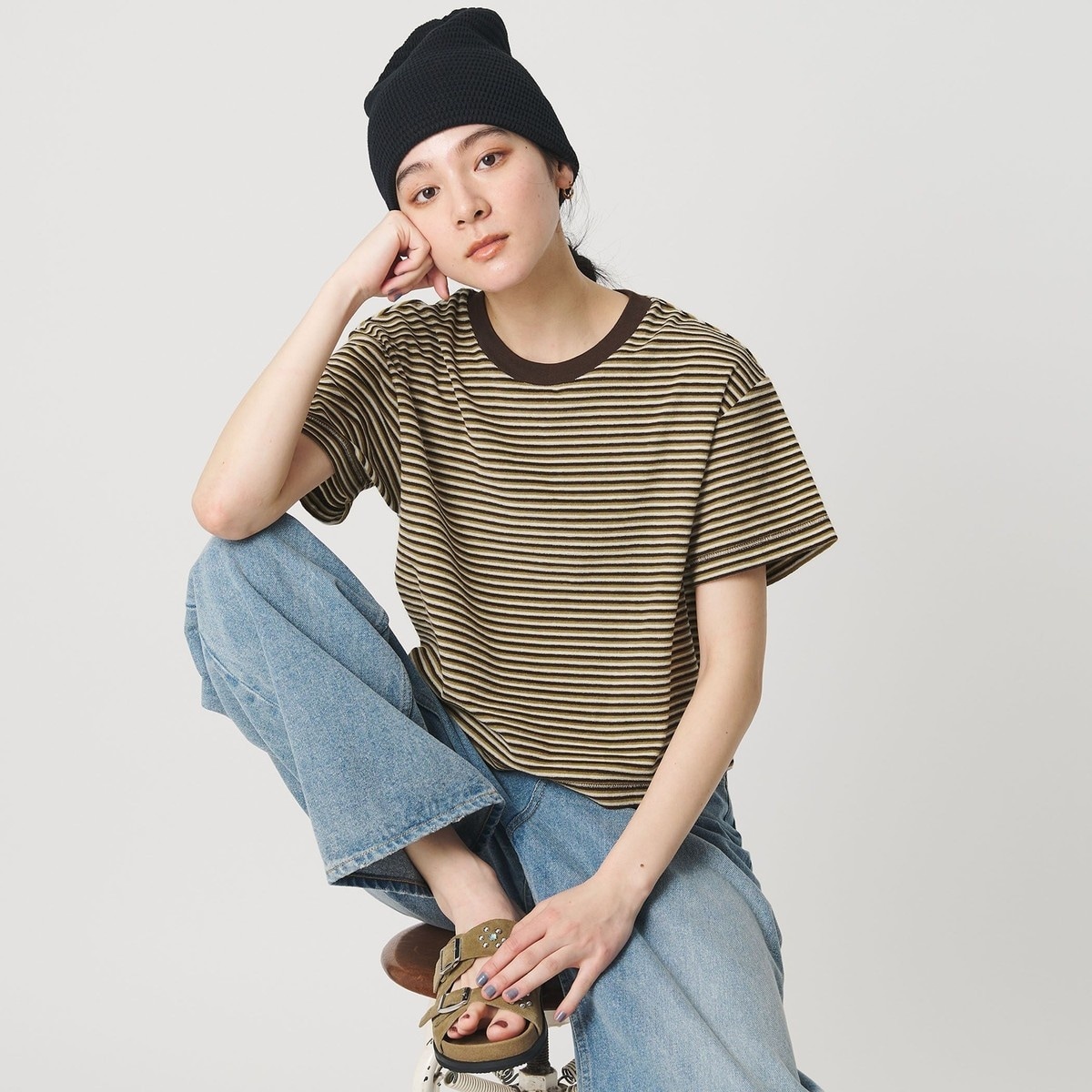 コットン パイルボーダー ショートスリーブ Tシャツ | ビューティー