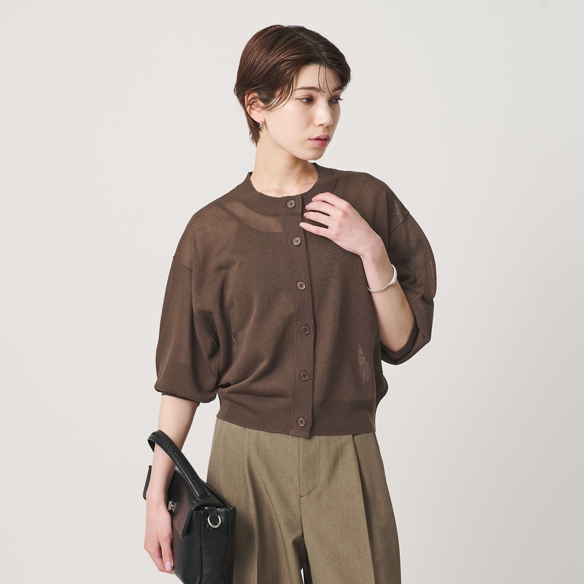 WEB限定 Wardrobe DAILY MINIMAL】ハーフスリーブ シアーカーディガン