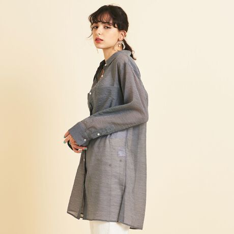 新品】MADISONBLUE 伸ばせ ワンポイント刺繍 ラウンドカラーチェックシャツ 