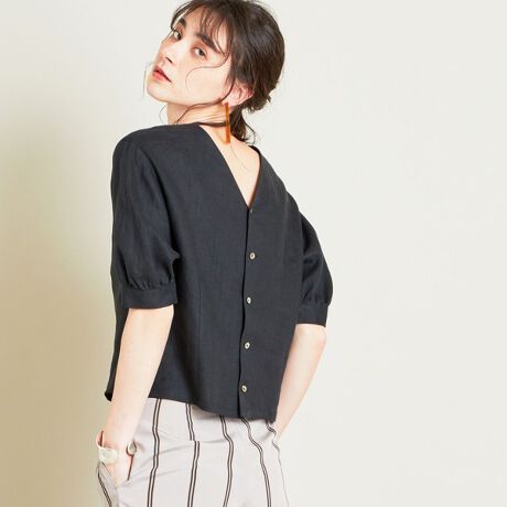 BY 麻バックボタン5分袖ブラウス ◇ | ビューティー＆ユース 