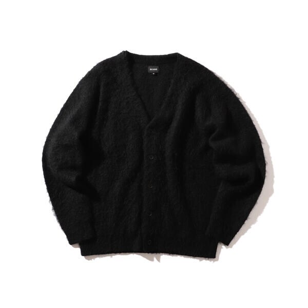 ビーミングバイビームス モヘヤ混 シャギーニットカーディガン L 黒