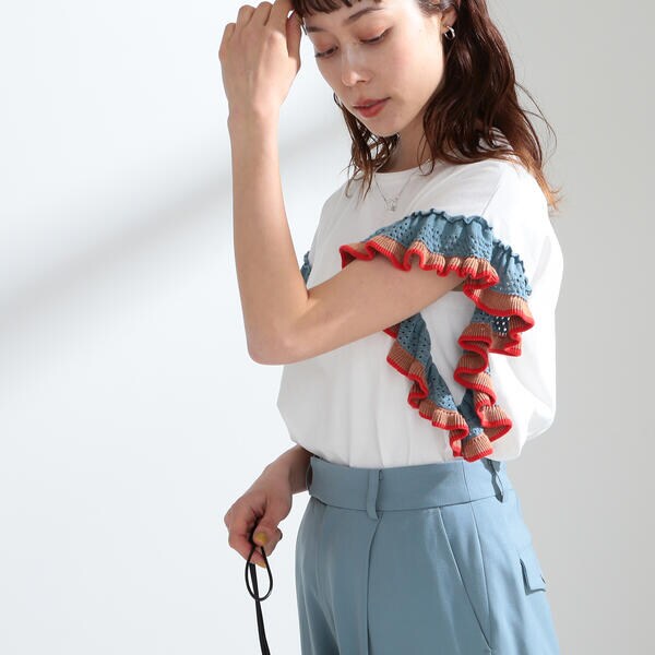 Ray BEAMS / ライン フリルスリーブ Tシャツ Ray BEAMS（レイビームス）の「Ray BEAMS / ライン フリルスリーブ T