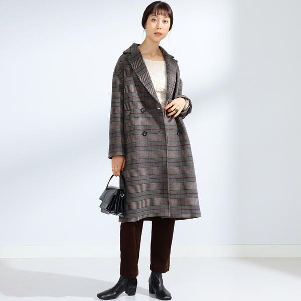【値下】Ray BEAMS / グレンチェックWチェスターコート Ray BEAMS ／ グレンチェック W チェスターコート